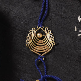 Blue - Handcrafted Tribal Dokra Brass Thread Rakhi with Banaras Wood Doll Box 60