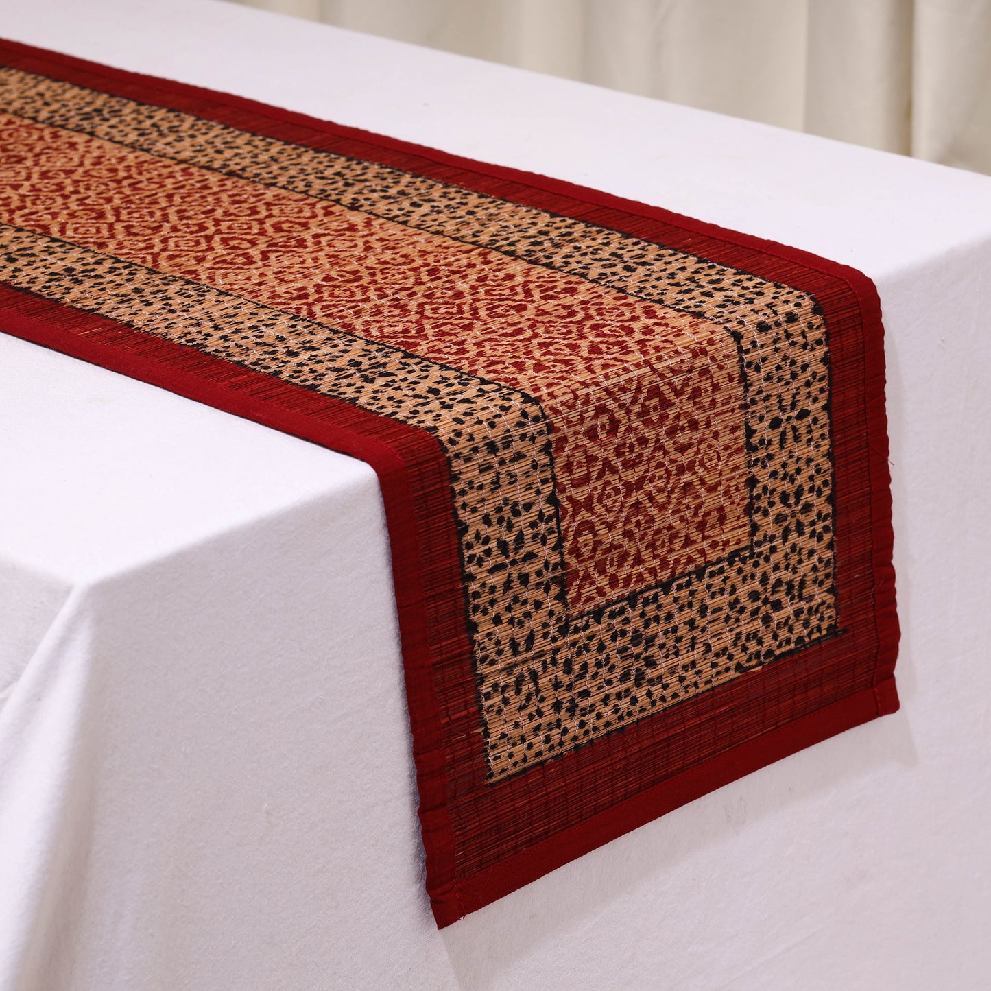 Natural Bamboo Bagh Block Printed Dining Table Runner 01