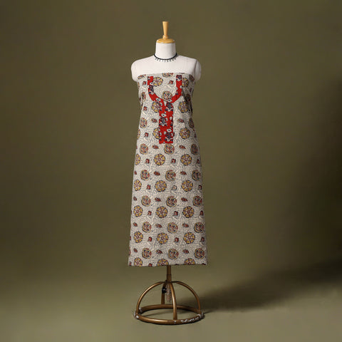 Beige - kalamkari cotton unstitched kurta material (2.6m)