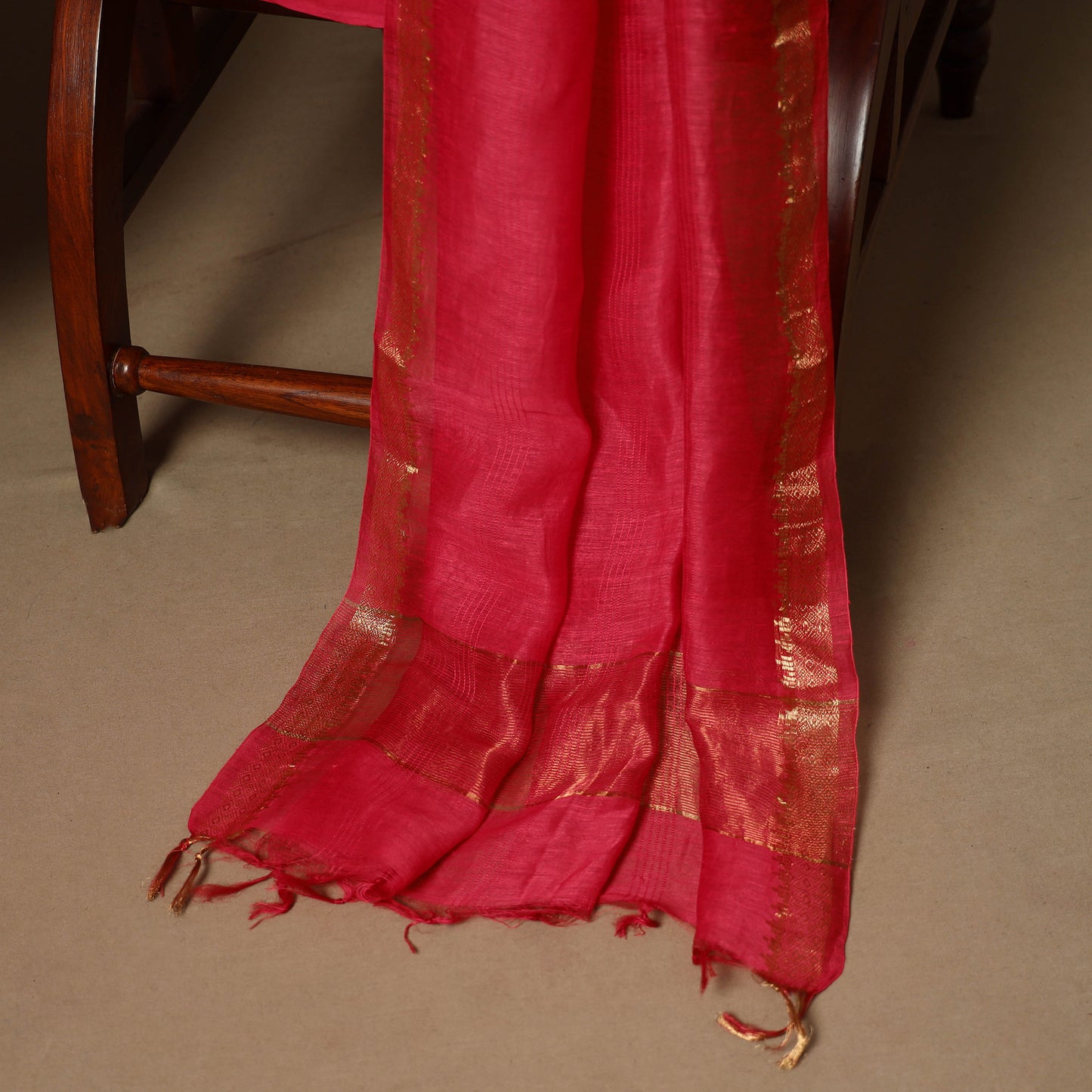 Red - 3pc linen silk handloom unstitched plain dress