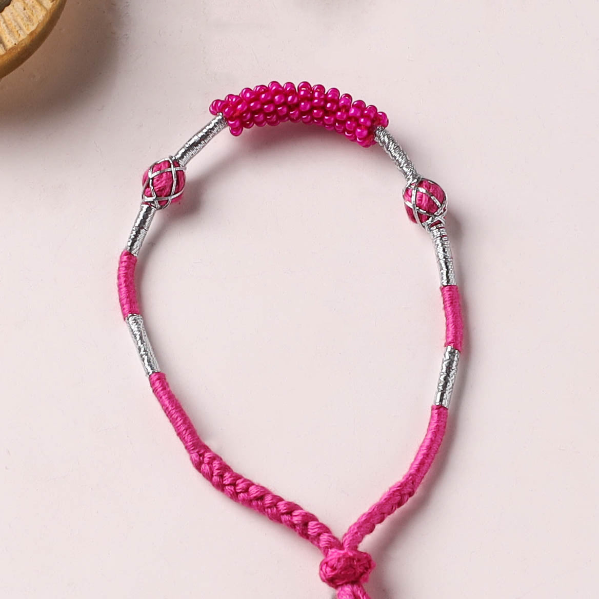 Anant Raksha Thread & Bead Work Lumba Rakhi / Bracelet with Potli 03