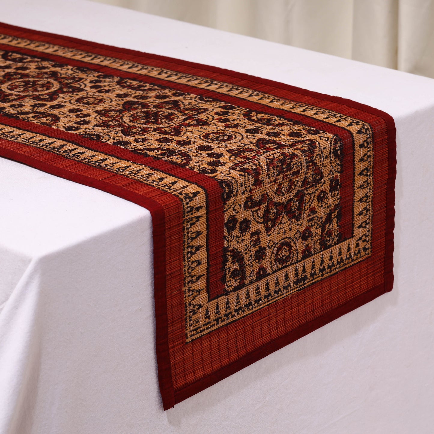 Natural Bamboo Bagh Block Printed Dining Table Runner 08