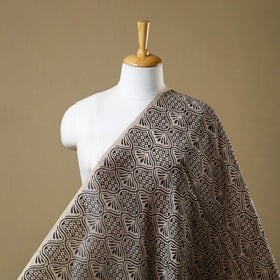 Hand Block Print Chanderi Silk Beige Bagru Fabric