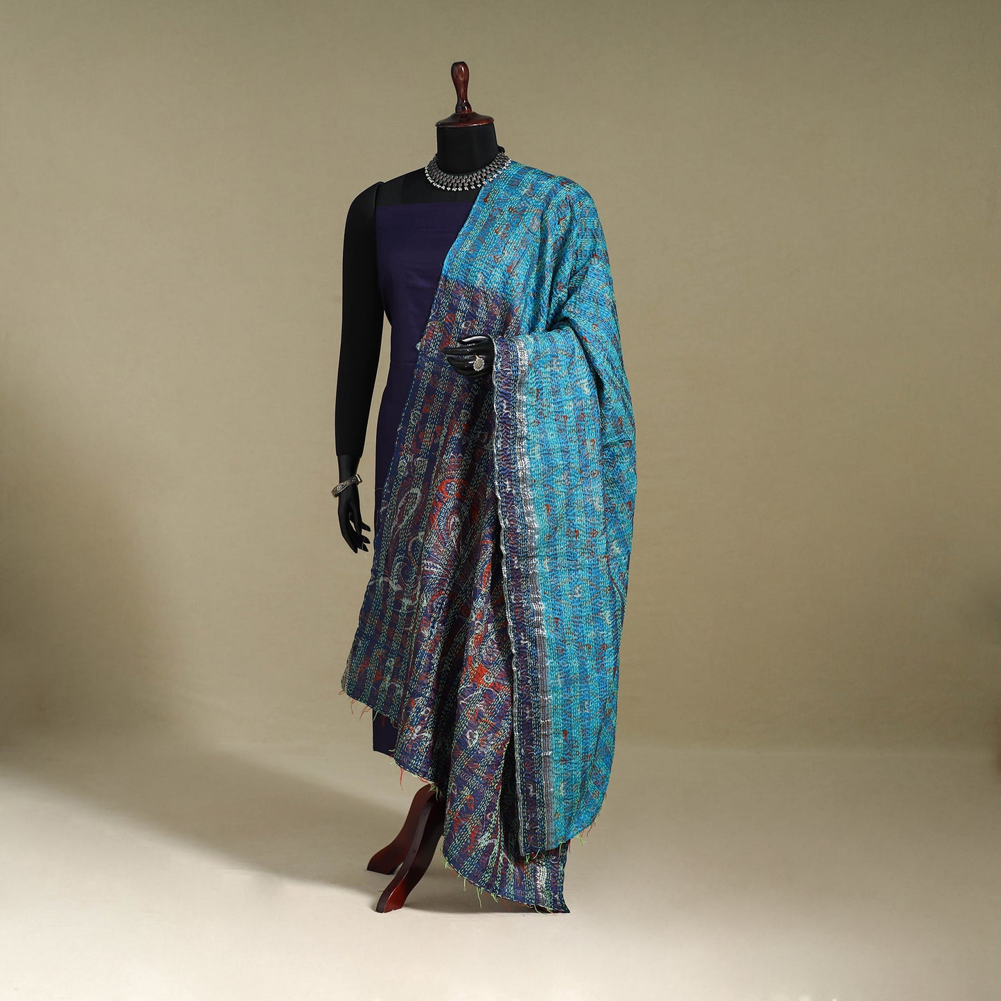 Multicolor - patchwork reversible silk bengal kantha work
