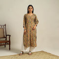  Yellow Block Print Cotton Straight Kalamkari Kurta For Women