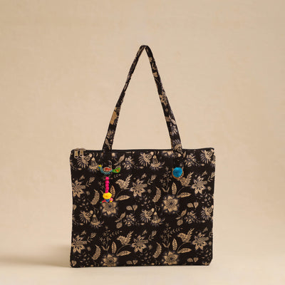  Black Handcrafted Quilted Cotton Hand Bag