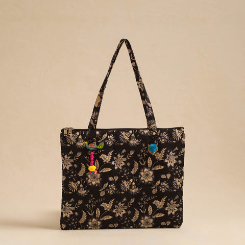  Black Handcrafted Quilted Cotton Hand Bag