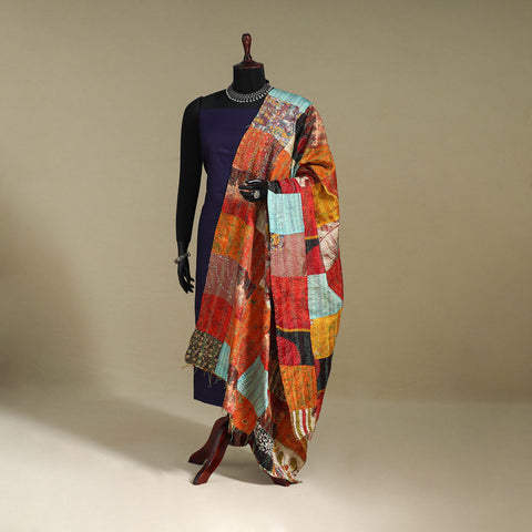 Multicolor - patchwork reversible silk bengal kantha work