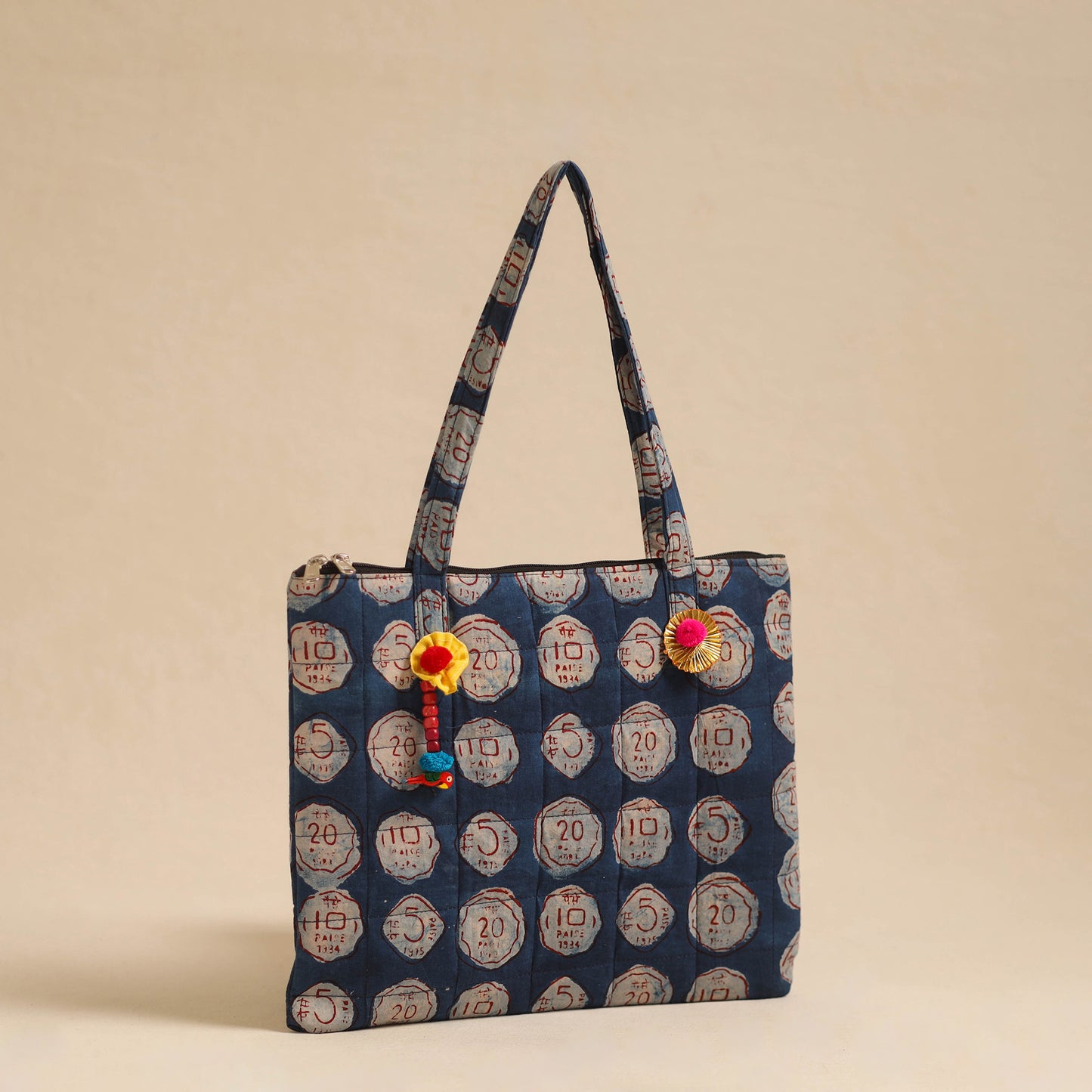  Blue Handcrafted Quilted Cotton Hand Bag