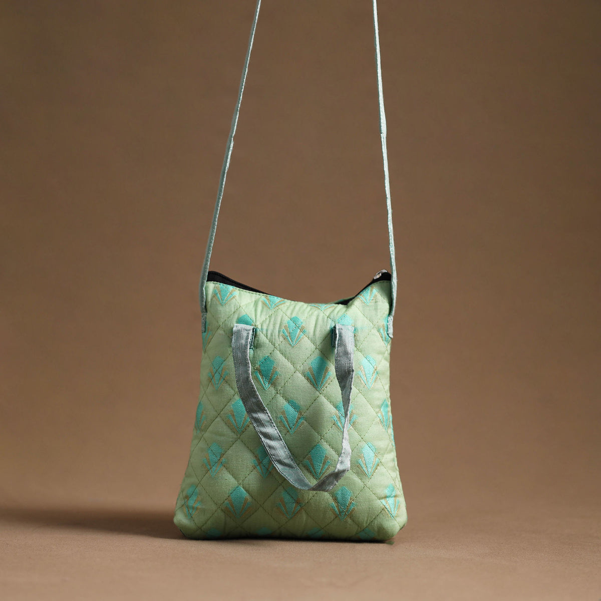 Green - Handcrafted Quilted Silk Sling Bag 02