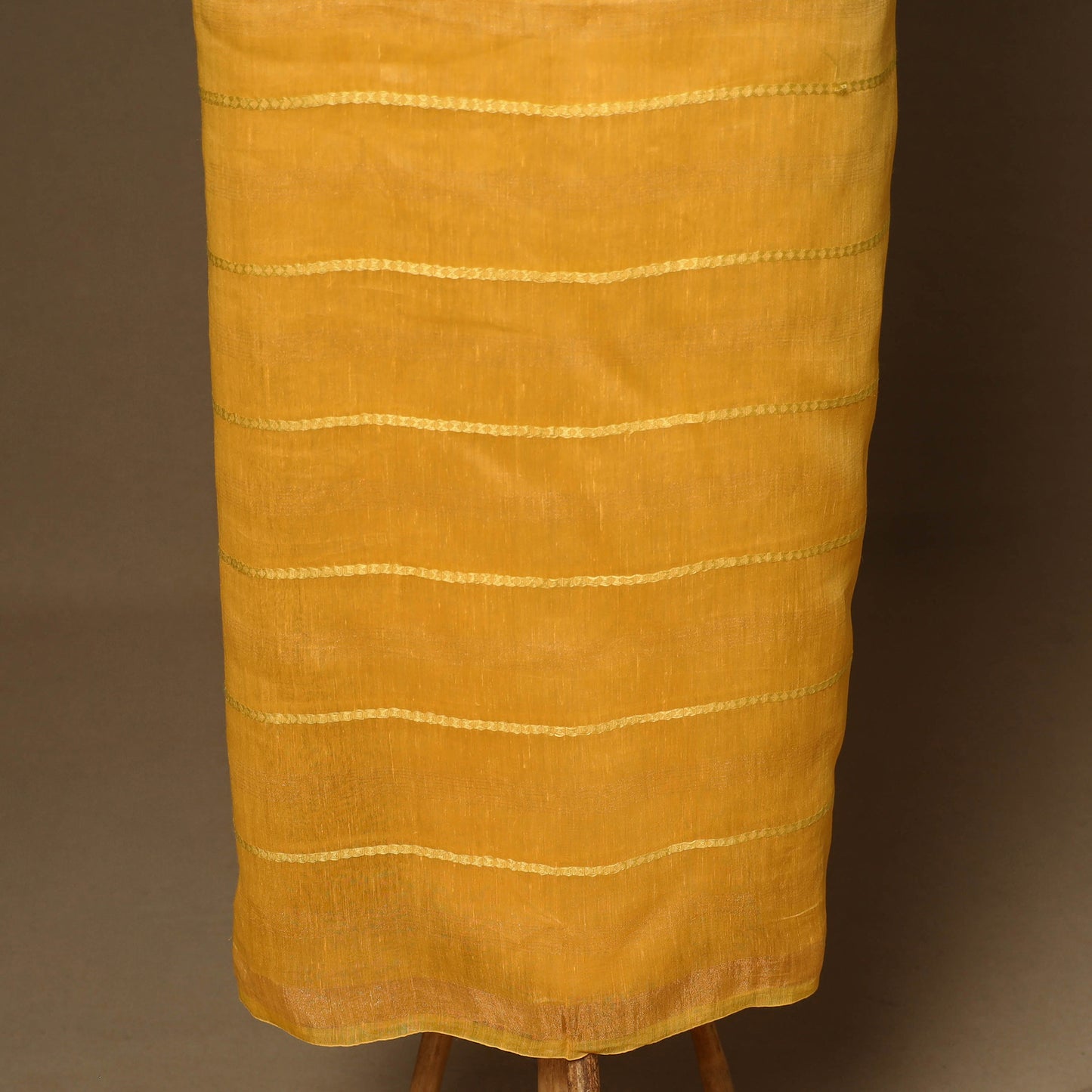 Yellow - 3pc linen silk handloom unstitched plain dress