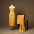 Yellow - 3pc linen silk handloom unstitched plain dress