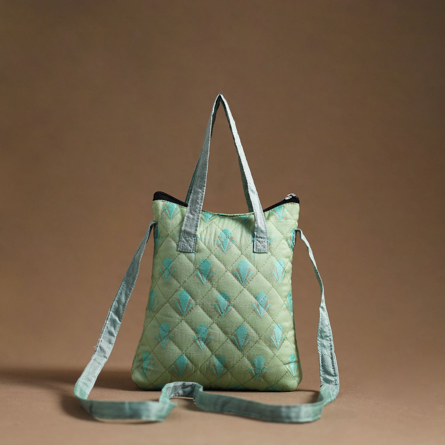 Green - Handcrafted Quilted Silk Sling Bag 02