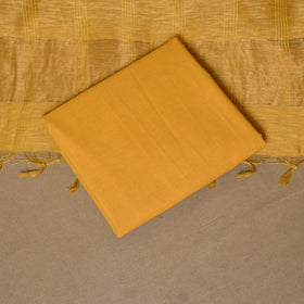 Yellow - 3pc linen silk handloom unstitched plain dress
