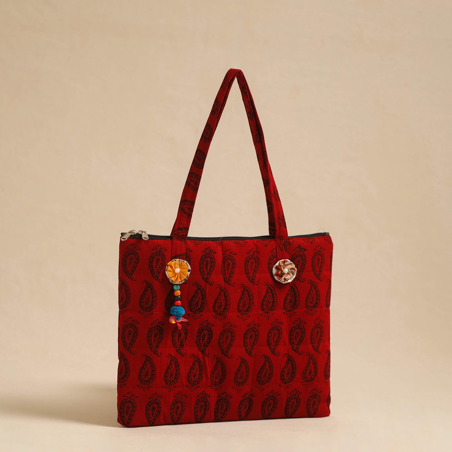  Red Handcrafted Quilted Cotton Hand Bag
