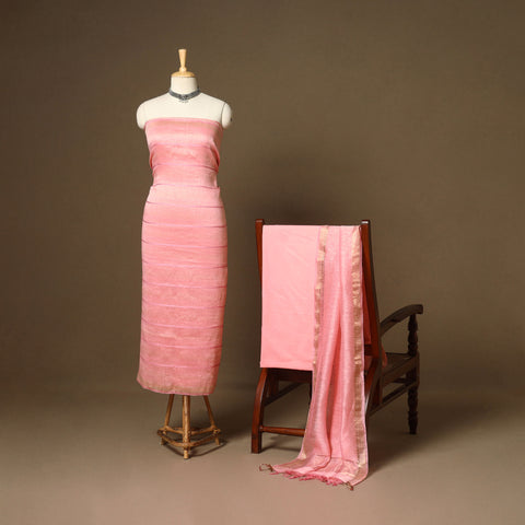 Pink - 3pc linen silk handloom unstitched plain dress