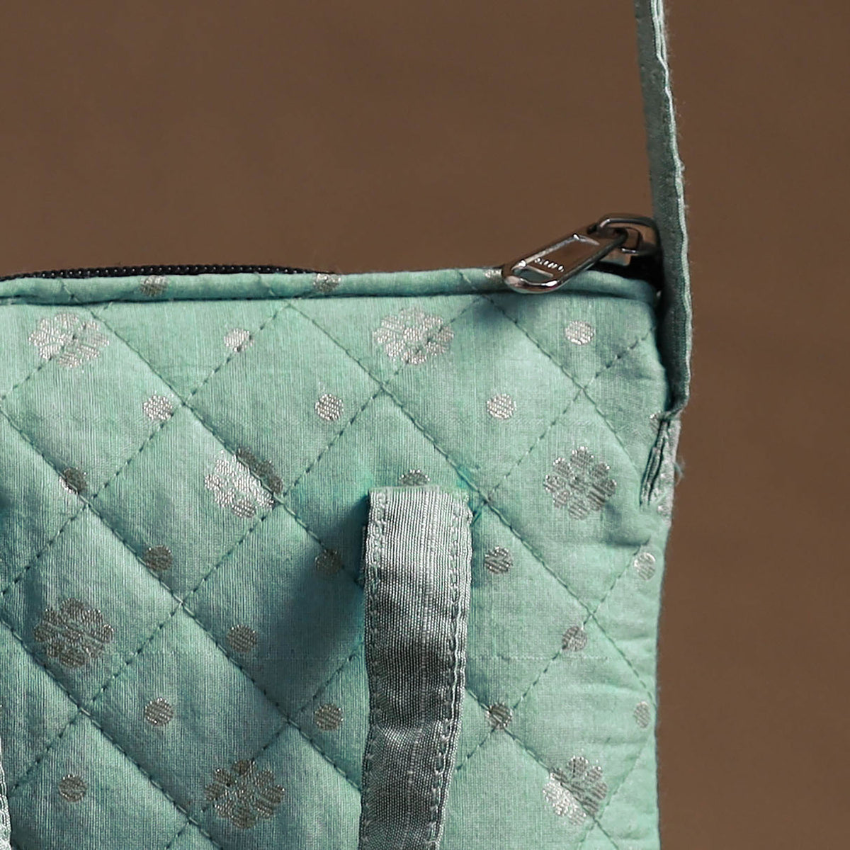 Green - Handcrafted Quilted Silk Sling Bag 01