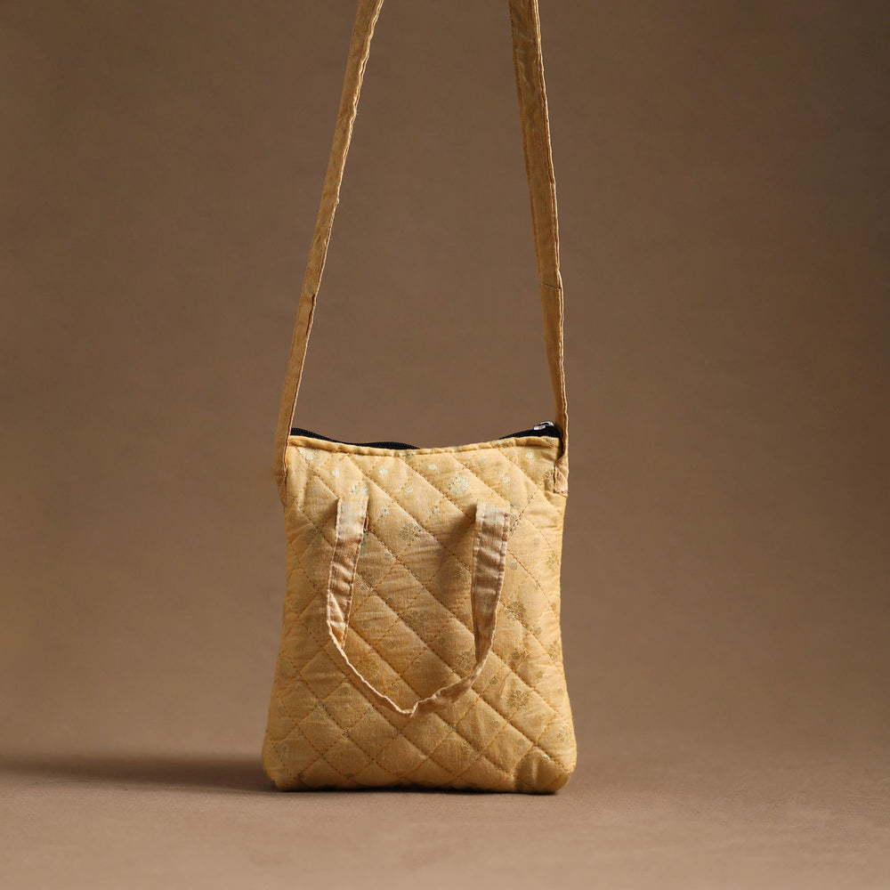 Yellow - Handcrafted Quilted Silk Sling Bag 03