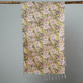  Sanganeri Block Printed Cotton Stole with Tassels 118 