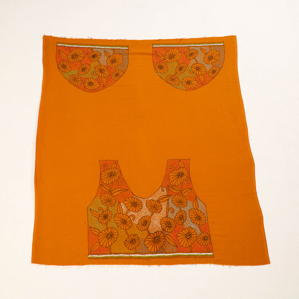 Orange - Bengal Kantha Embroidery Cotton Blouse Piece 38