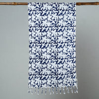 Blue - Sanganeri Block Printed Cotton Stole with Tassels 116