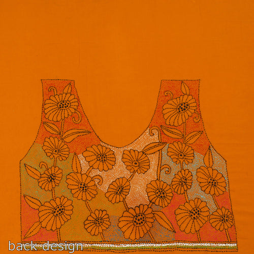 Orange - Bengal Kantha Embroidery Cotton Blouse Piece 38