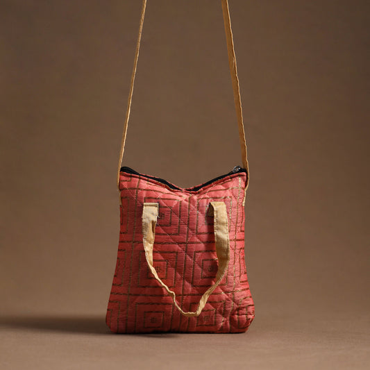 Peach - Handcrafted Quilted Silk Sling Bag 04