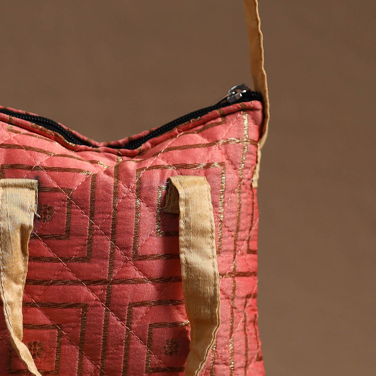 Peach - Handcrafted Quilted Silk Sling Bag 04