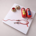 Red - Handmade Blue Pottery & GS Bead Work Rakhi Lumba Set with Banaras Wood Dolls Box 31
