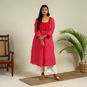 Buy Jacquard Patchwork Cotton Flared Plain Kurta for Women
