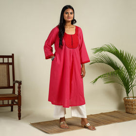 Buy Jacquard Patchwork Cotton Flared Plain Kurta for Women