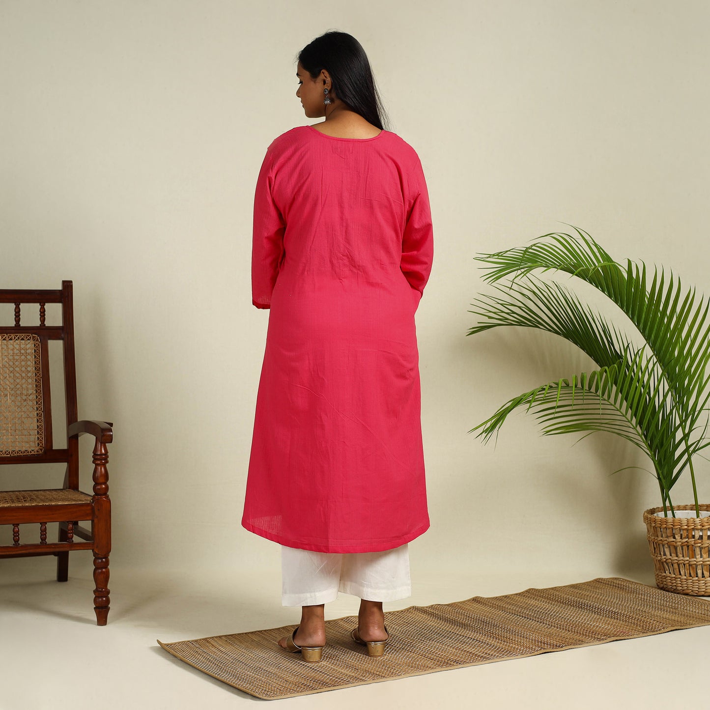 Buy Jacquard Patchwork Cotton Flared Plain Kurta for Women