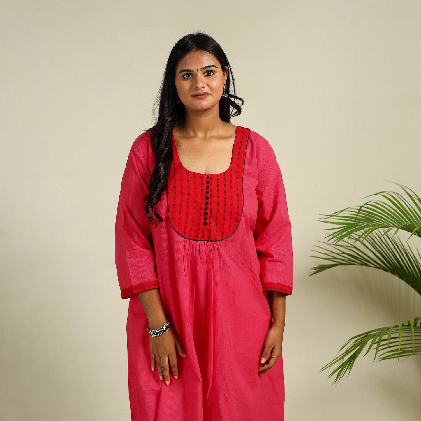 Buy Jacquard Patchwork Cotton Flared Plain Kurta for Women