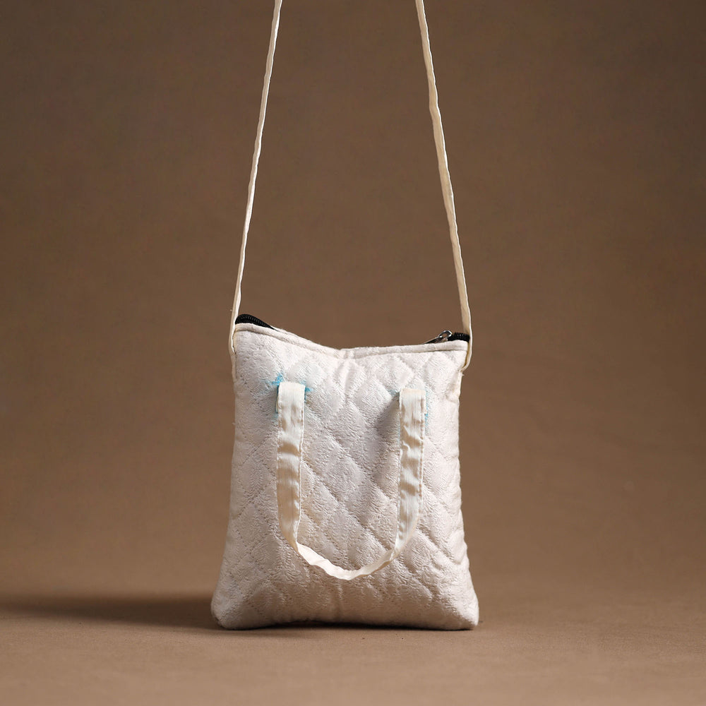 White - Handcrafted Quilted Silk Sling Bag 06