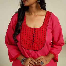 Buy Jacquard Patchwork Cotton Flared Plain Kurta for Women