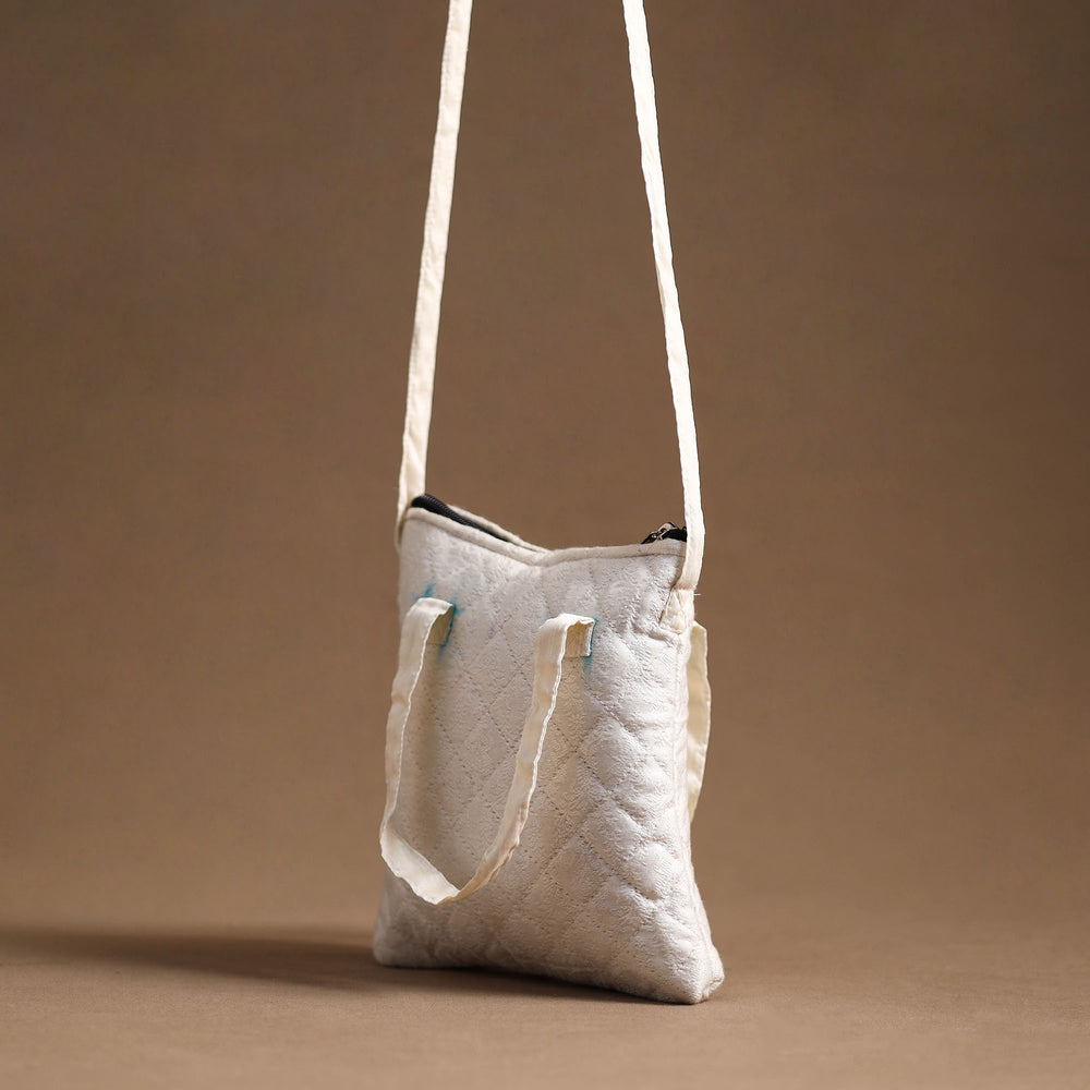 White - Handcrafted Quilted Silk Sling Bag 06