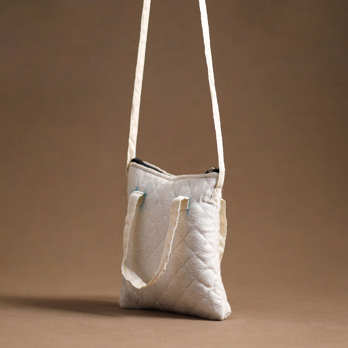 White - Handcrafted Quilted Silk Sling Bag 06