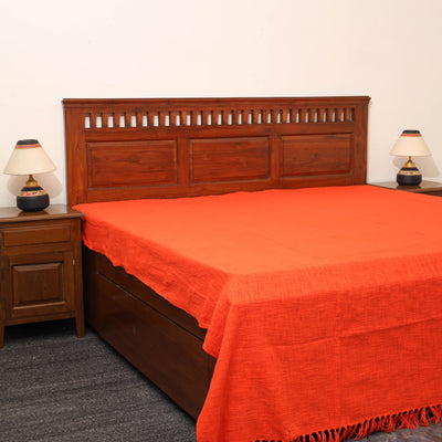 Orange - Pure Cotton Double Handloom Bed Cover from Bijnor 03