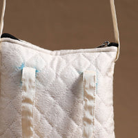 White - Handcrafted Quilted Silk Sling Bag 06