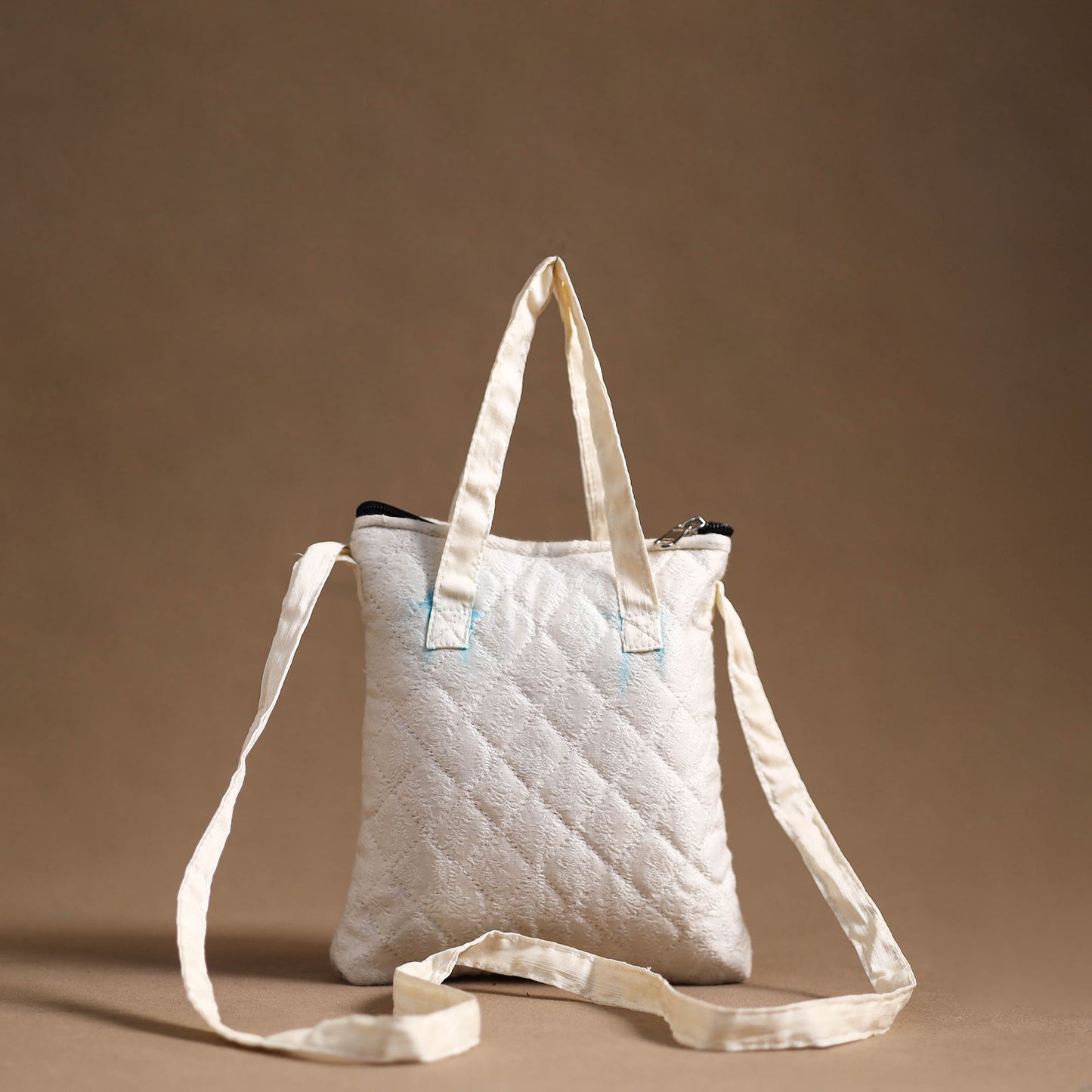 White - Handcrafted Quilted Silk Sling Bag 06