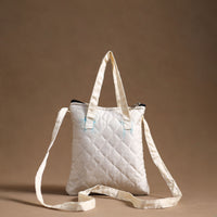 White - Handcrafted Quilted Silk Sling Bag 06