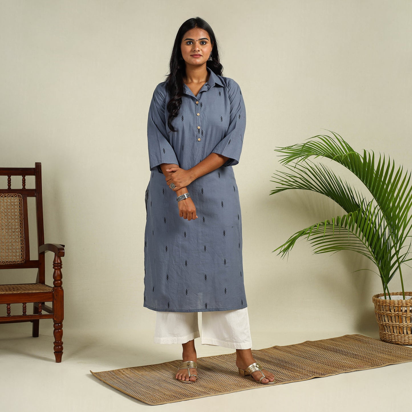 Buy Straight Cotton Jacquard Kurta for Women