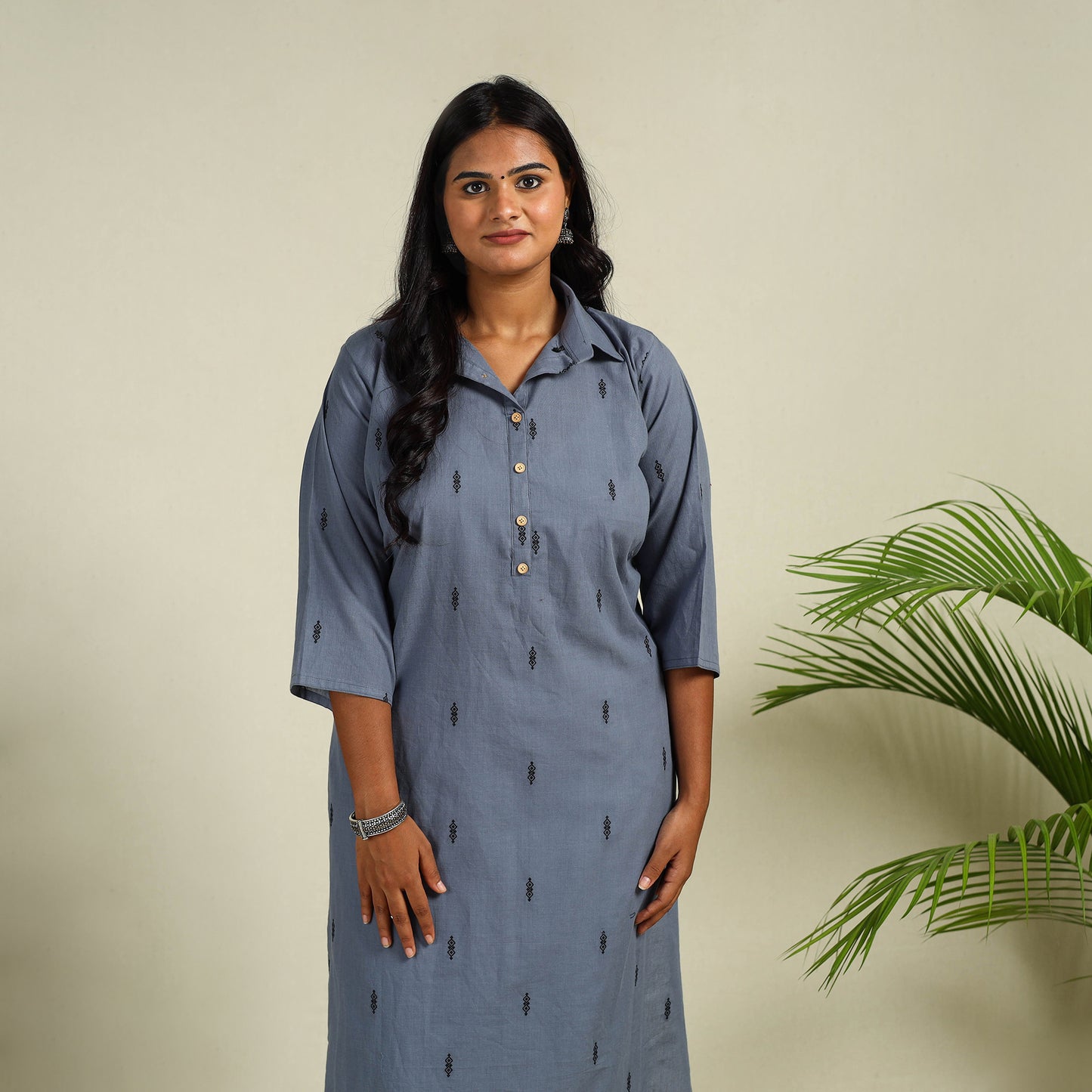 Buy Straight Cotton Jacquard Kurta for Women