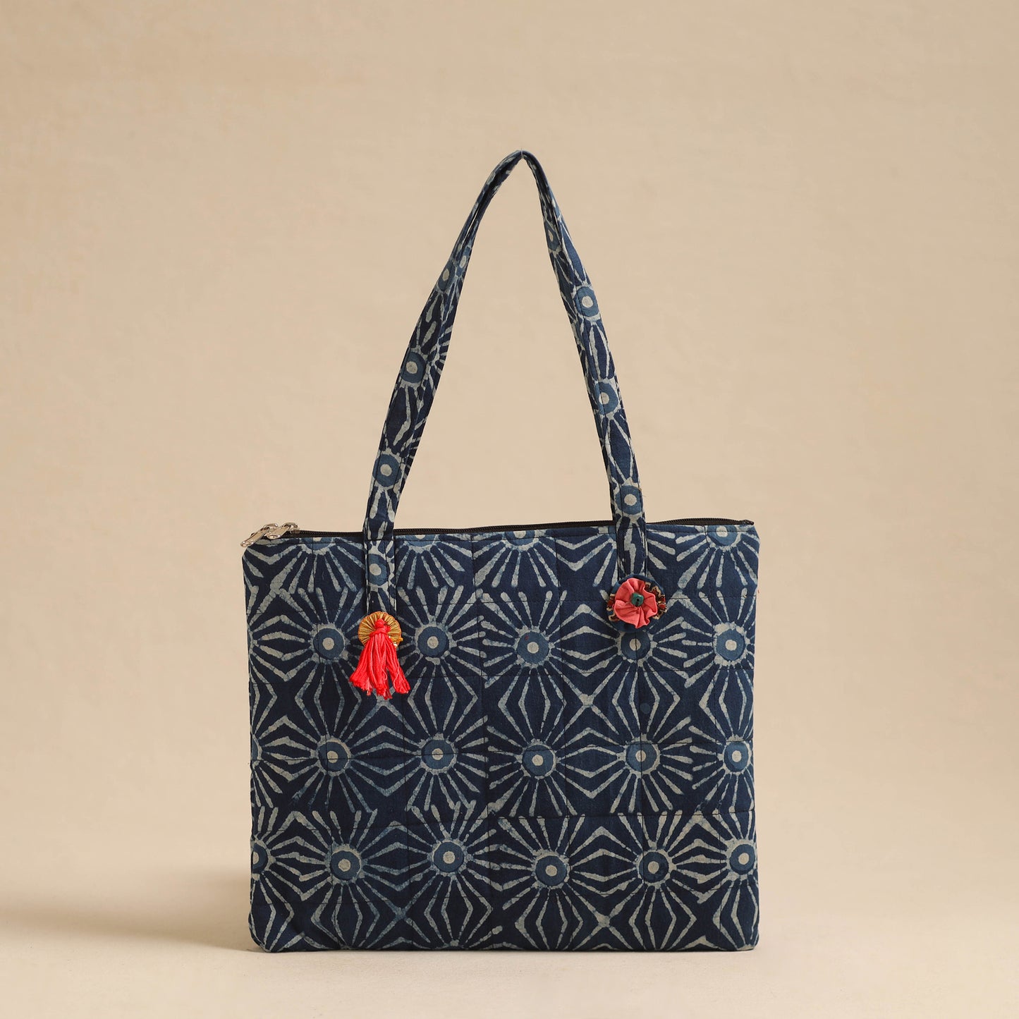  Blue Handcrafted Quilted Cotton Hand Bag