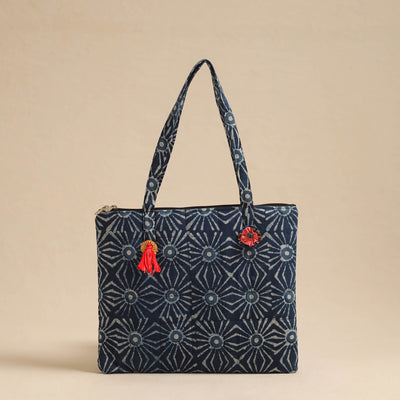  Blue Handcrafted Quilted Cotton Hand Bag