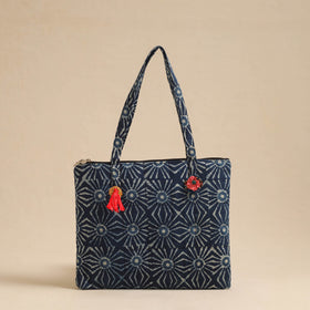  Blue Handcrafted Quilted Cotton Hand Bag