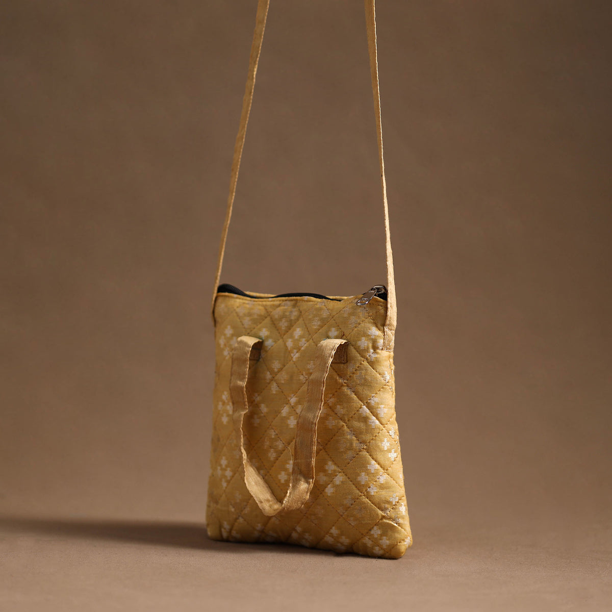 Beige - Handcrafted Quilted Silk Sling Bag 07