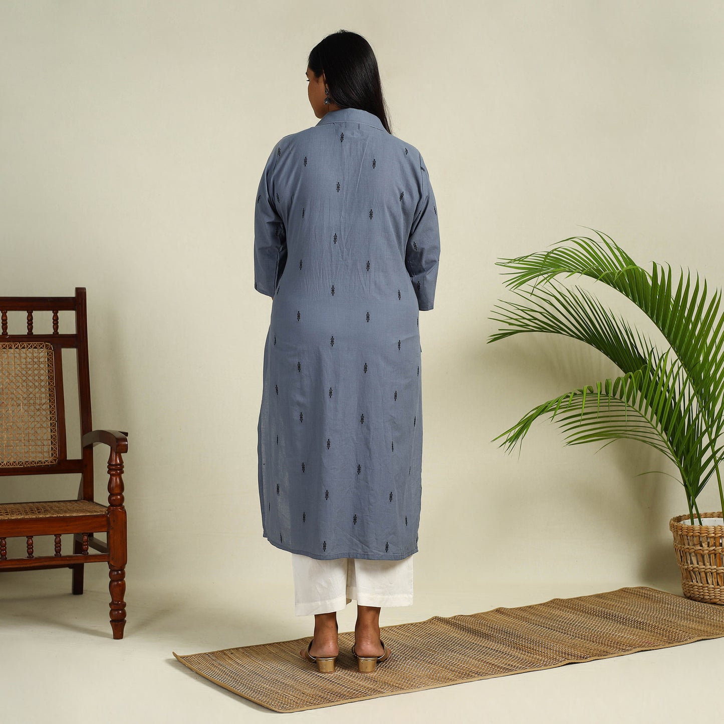 Buy Straight Cotton Jacquard Kurta for Women