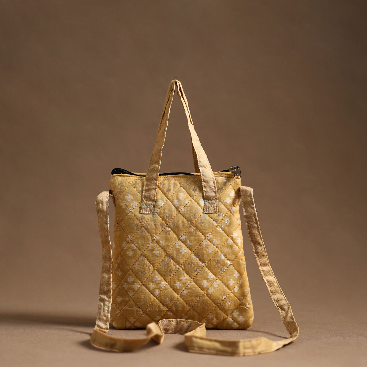 Beige - Handcrafted Quilted Silk Sling Bag 07