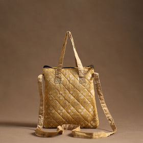 Beige Handcrafted Quilted Silk Sling Bag 07